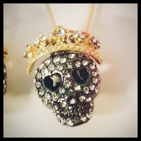 Betsey Johnson Dark Shadows Pave Skull Earrings - Picture 5 of 9